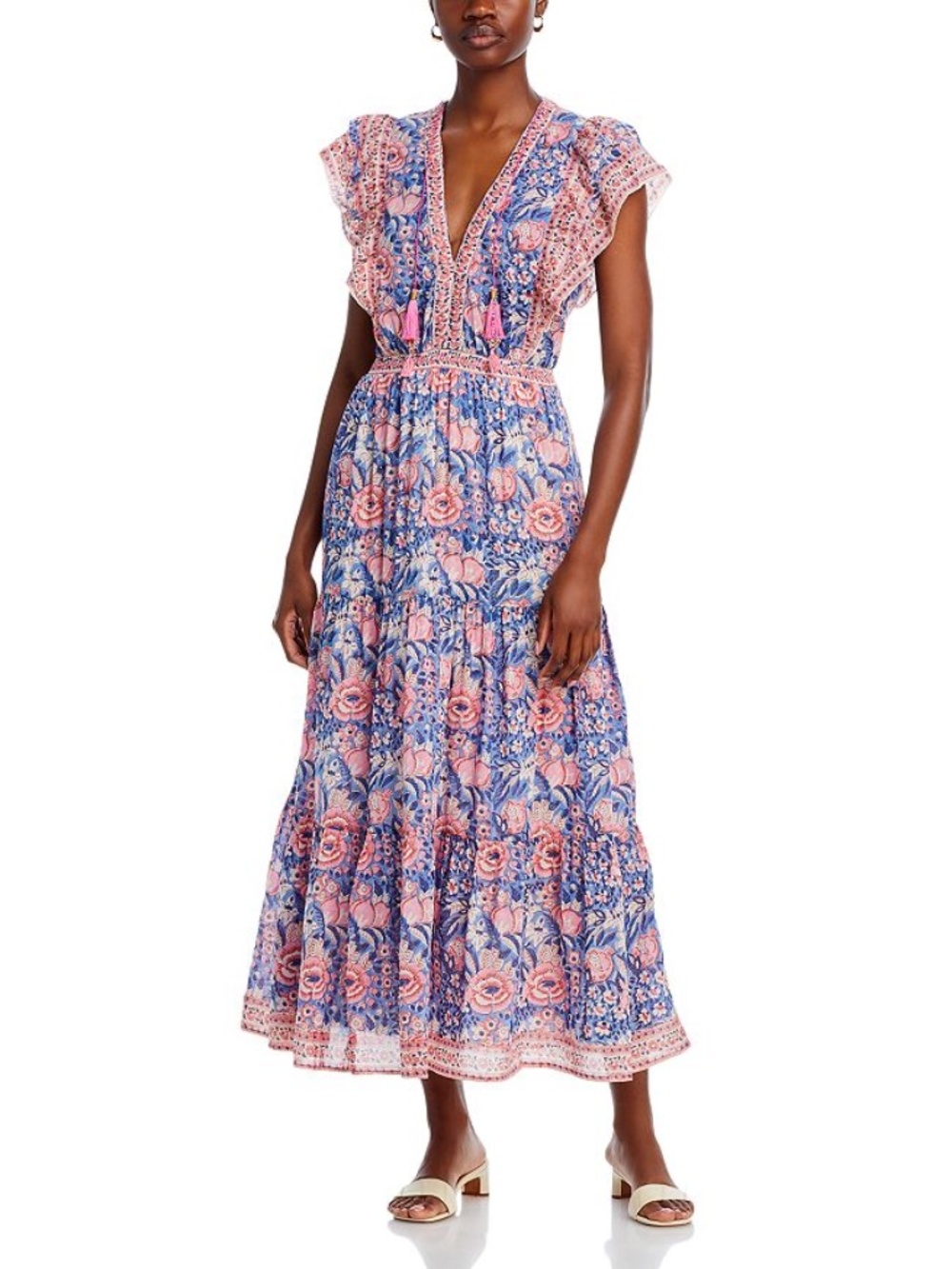 NEW! BELL by Alicia Bell Phoebe Maxi Dress Pink Blue V Neck Size XS $372